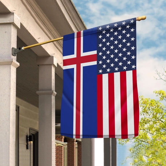 American Iceland Flag Icelandic Friendship U.S.A Memorial Day Patriotic For House Flag, Double-Sided Decorative Outdoor Flag, Polyester Yard Flag 29.5 x 39.5 in