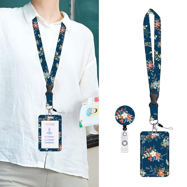 Cute ID Card Holder Lanyard with Clip Sleeve Accessories Hang Rope Keychain Neck styleD