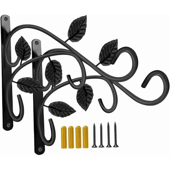 Meilimei 2pcs Wall-Mounted Hanging Basket Brackets for Balcony and Garden Iron Plant Hanger Hooks Decorative Planter for Outdoor and Indoor(black)