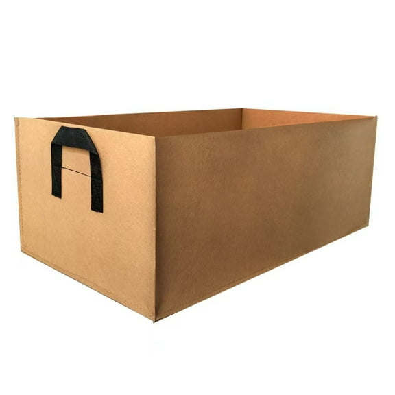 NAMZI Rectangle Grow Bags with Handles for Vegetables, Fabric Planter (23.6 x 11.8 x7.9 in, 3 Pack，khaki)