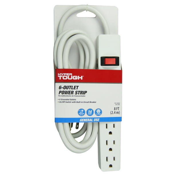 Hyper Tough 6 Outlets Power Strip with 8 ft Cords, 1 Pack, White, UL