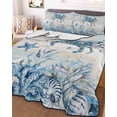 thumbnail image 3 of Quilts Twin Size Bedding Set, Blue Coastal Crabs Lightweight Quilted Comforter, Summer Vintage Ocean Sea Coral Shells Soft Reversible Bedspread Coverlet with Pillow Covers for All Season, 68" x 86", 3 of 7