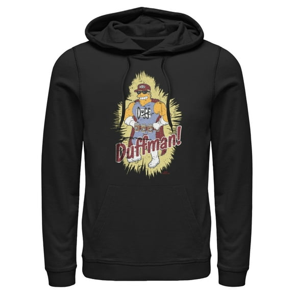 Men's The Simpsons Distressed Duffman Portrait Pull Over Hoodie Black Medium