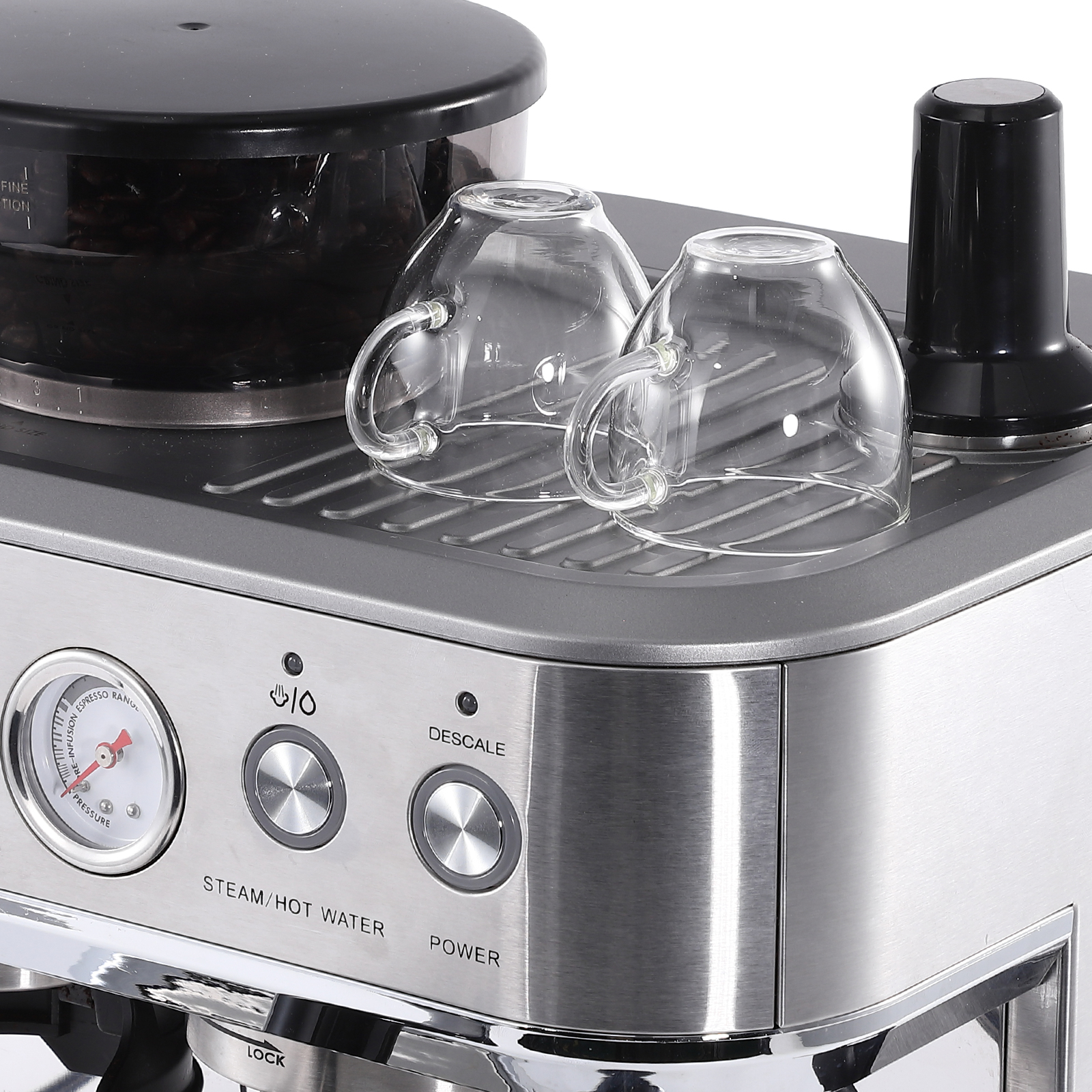 Ashion Espresso Machine 15 Bar Automatic Coffee Machine with Milk Frother and Grinder All In One Stainless Steel Coffee Maker with Pump, 2.5L Water Tank
