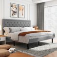 thumbnail image 3 of Sifurni King Bed Frame Upholstered Platform Bed with Adjustable Headboard, No Box Spring Needed, Light Gray, 3 of 9