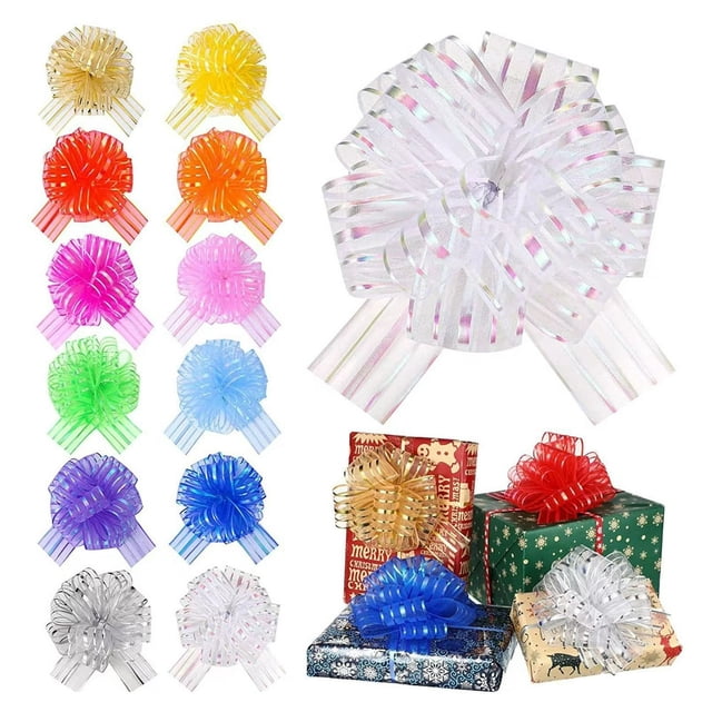 HAOAN 10 Pieces Pull Wrapping Bow Large Organza Gift Pull Bows with Ribbon for Wedding Gift Baskets (Dark Blue 7 Inch)