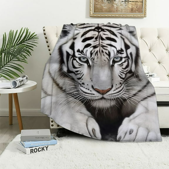 JEUXUS Northwest White Tiger Blanket Tiger Gifts for Girl Men Tiger Throw Blanket for Couch Sofa Bed Soft Warm Flannel for Kids adults