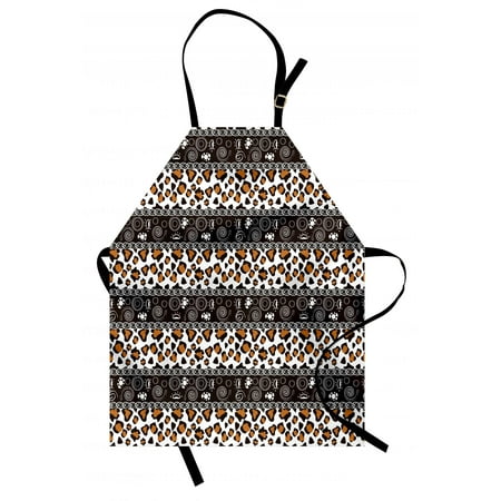 Fur Bib - Zambia Apron African Cheetah Pattern with Circles Spiral Exotic Fur Zoo Safari Image, Unisex Kitchen Bib Apron with Adjustable Neck for Cooking Baking Gardening, Dark Brown Orange White, by Ambesonne