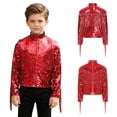 thumbnail image 3 of iiniim Tassel Boys Sequin Jackets Mock Neck Jacket Zip Up Coat Sparkle Outwear Performance Clothes Red 14, 3 of 7