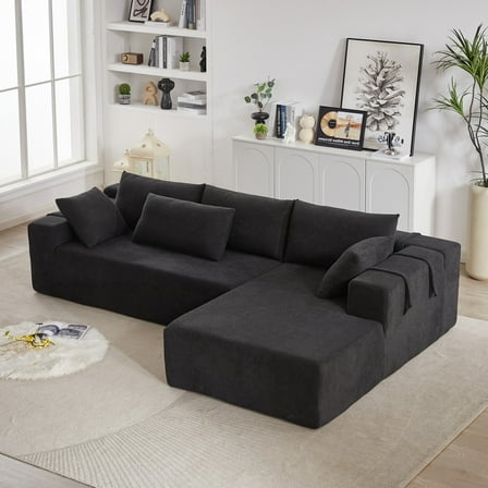 Modern Upholstered Sectional Sofa Couch,108" L Shaped Chenille Modular Free Combination Sofa Couch With 6 Pillows for Living Room,Bedroom,Right Chaise,Black