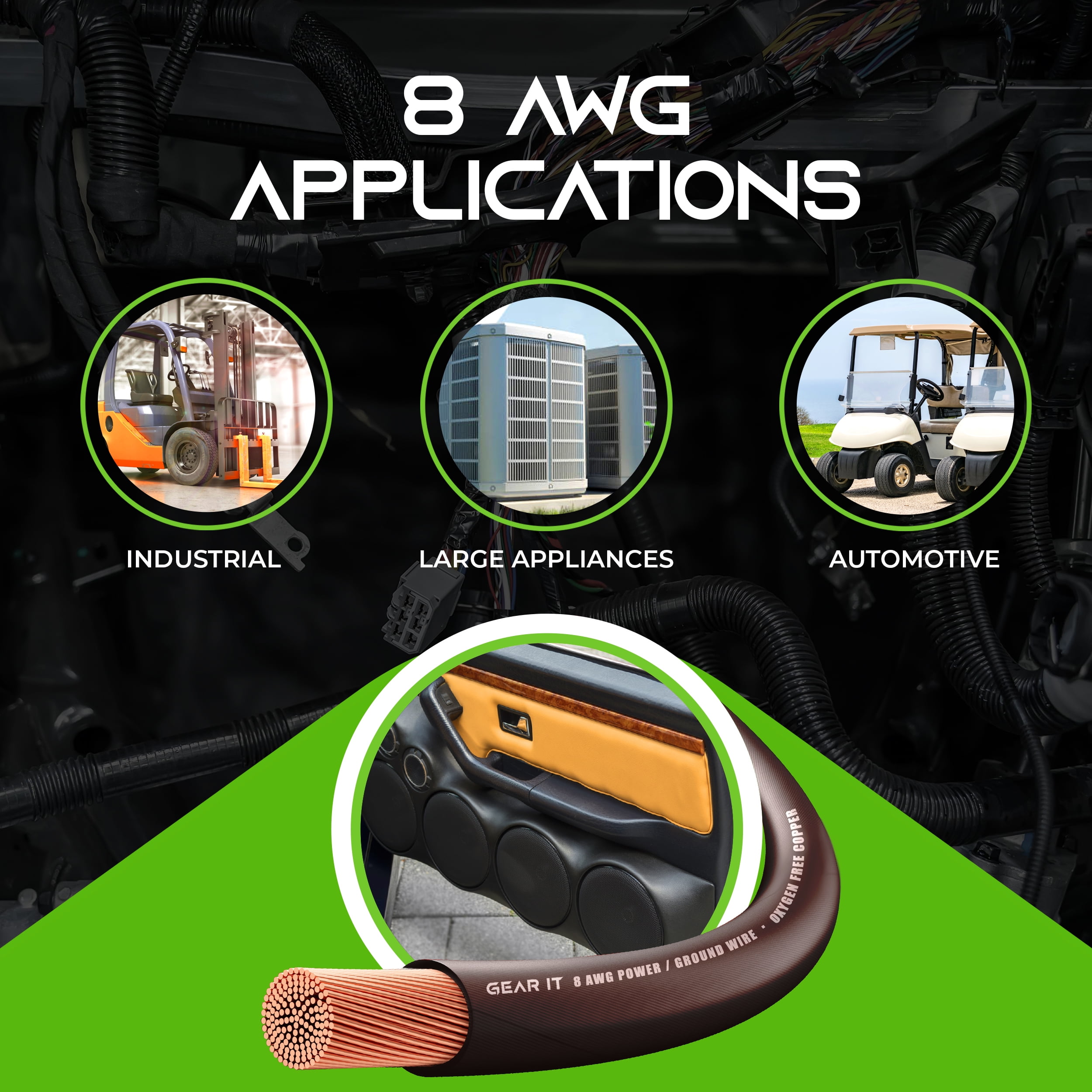 GearIT 8 Gauge Wire Oxygen Free Copper OFC (25ft - Black Translucent) 8 AWG - Primary Automotive Wire Power/Ground, Battery Cable, Car Audio Speaker, RV Trailer, Amp, Electrical 8ga - 25 Feet