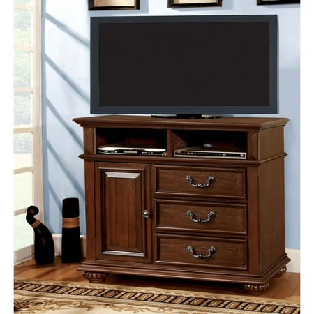 Dresser And Desk Combo Furniture of America Spiral Stranda 3 Drawer Media Chest with Cabinet - Antique Dark Oak ()