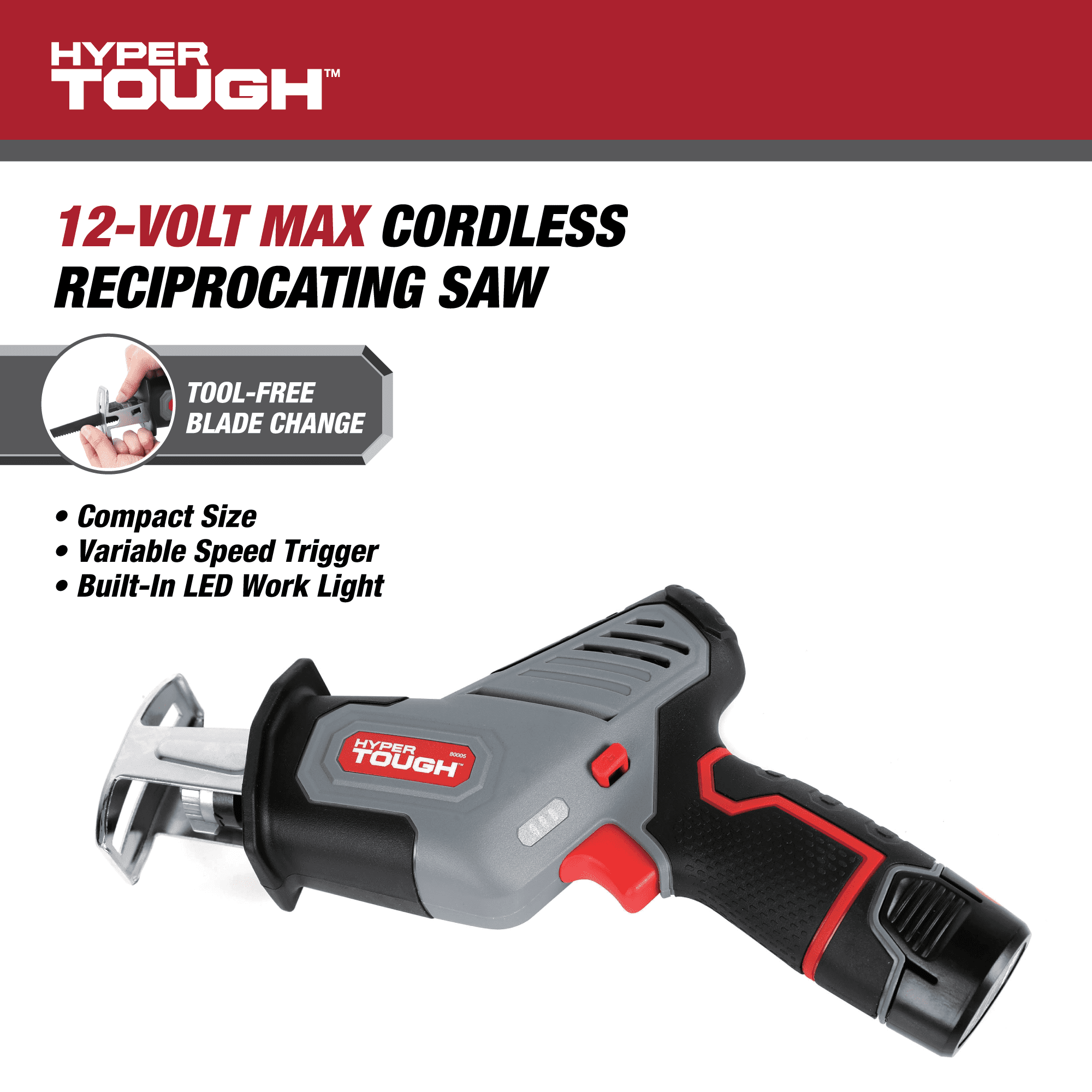 Hyper Tough 12V Max Lithium-Ion Compact Reciprocating Saw with 1.5Ah Battery and Charger