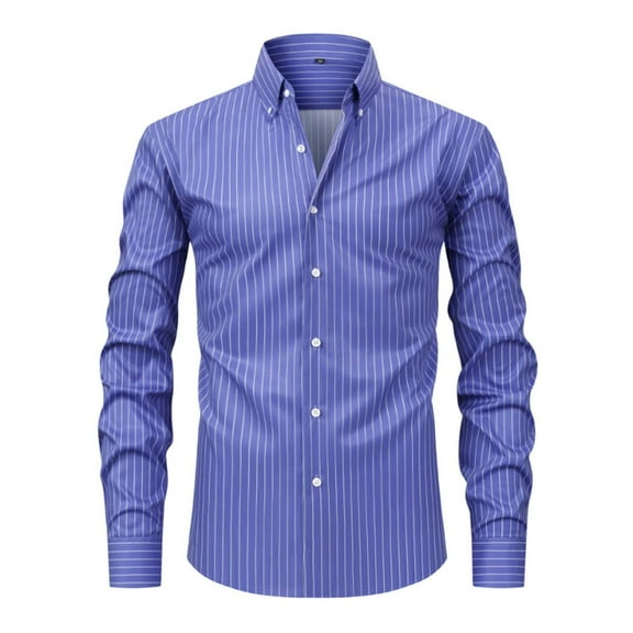 Men's Long Sleeve Stripes Shirts Casual Dress Shirt Dark Blue XXL