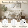 thumbnail image 4 of Dayalane 49 Inch Farmhouse Windsor Bench, Wooden Entryway Bench with Spindle High Back & Armrest, Rustic Vintage Dining Bench for Entryway Dining Balcony Bedroom End of Bed, White, 4 of 14