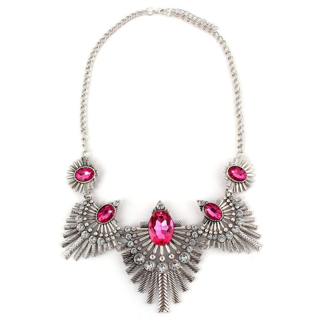 Women Metal Leaf Design Pendant Bib Collar Charming Necklace Purple Silver Tone by Unique-Bargains
