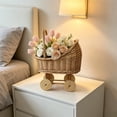 thumbnail image 5 of Woven Rattan Stroller Shaped Flower Basket with Handle, Vintage Wicker Baby Carriage Planter for Photography Props, Wedding Parties, Home Decor, 5 of 6