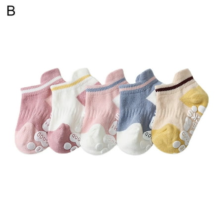 

YMH 5 Pair Baby Boat Socks Eye-catching Anti-deform Multi-color Anti-slip Bottom Infant Floor Socks for Daily