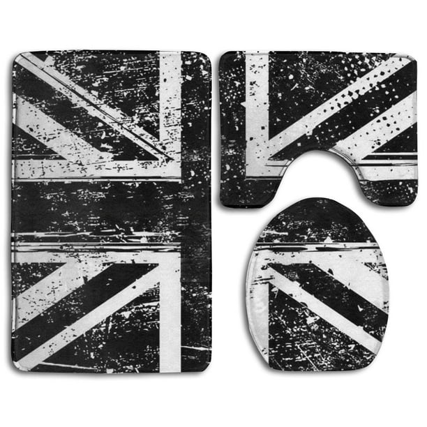 JSDART Black and White British Flag 3 Piece Bathroom Rugs Set Bath Rug Contour Mat and Toilet