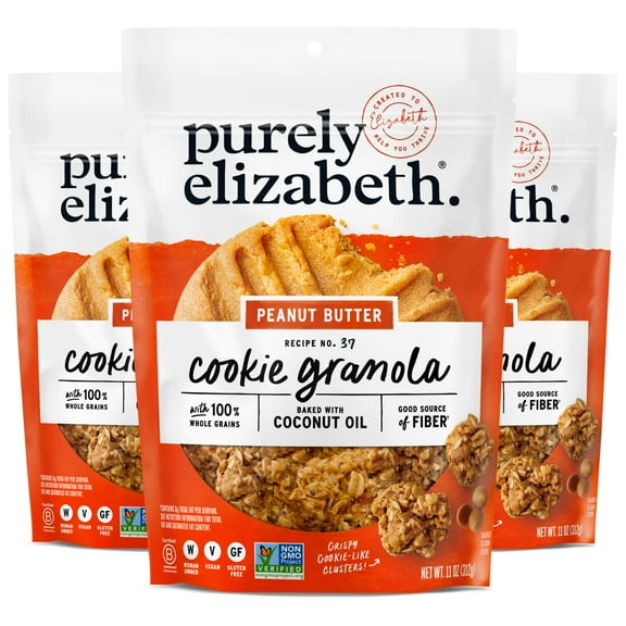 Purely Elizabeth Cookie Granola, DEF29 Peanut Butter, Gluten-Free, Non-GMO (3 Ct, 11oz Bag)