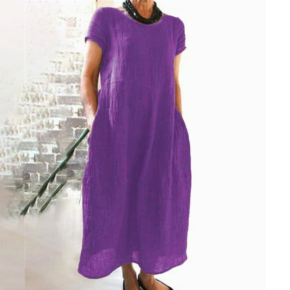 NECHOLOGY Summer Dresses Casual Long Floral Boho Printed Sleeve Cotton Dress Womens And Maxi Plus Size Summer Dresses Purple 3X-Large