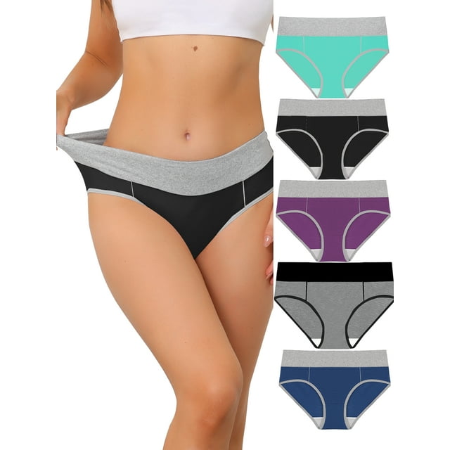 INSPIRAR CHIC Ropa interior de mujer de talla grande, paquete de 5, con cintura alta y elástica, en verde, negro, púrpura, gris y azul