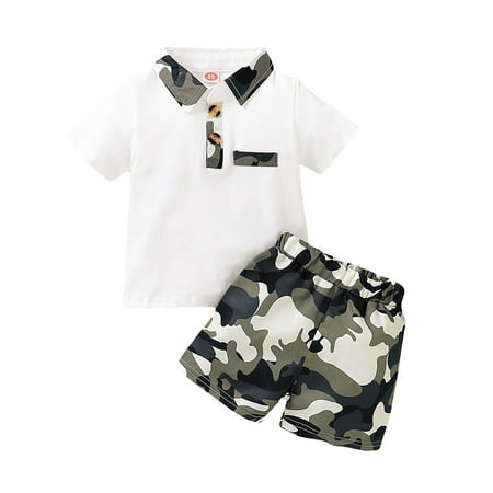 

Toddler Baby Boys Short Sleeve Gentleman T-Shirt Tops+Camouflage Shorts Outfits