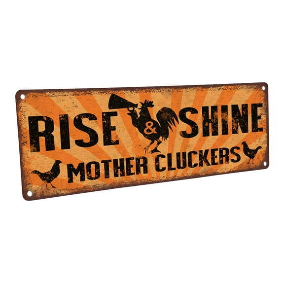 Rise & Shine Mother Cluckers 4"x12" Metal Sign, Wall Décor for Farm and Country