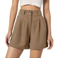 thumbnail image 1 of Pantalones cortos de cintura alta para mujer - Abertura lateral, bolsillos - Informal de negocios - Espalda elástica, cierre con cremallera - Tallas S-XXL, 1 of 6