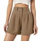 thumbnail image 1 of Pantalones cortos de cintura alta para mujer - Abertura lateral, bolsillos - Informal de negocios - Espalda elástica, cierre con cremallera - Tallas S-XXL, 1 of 6
