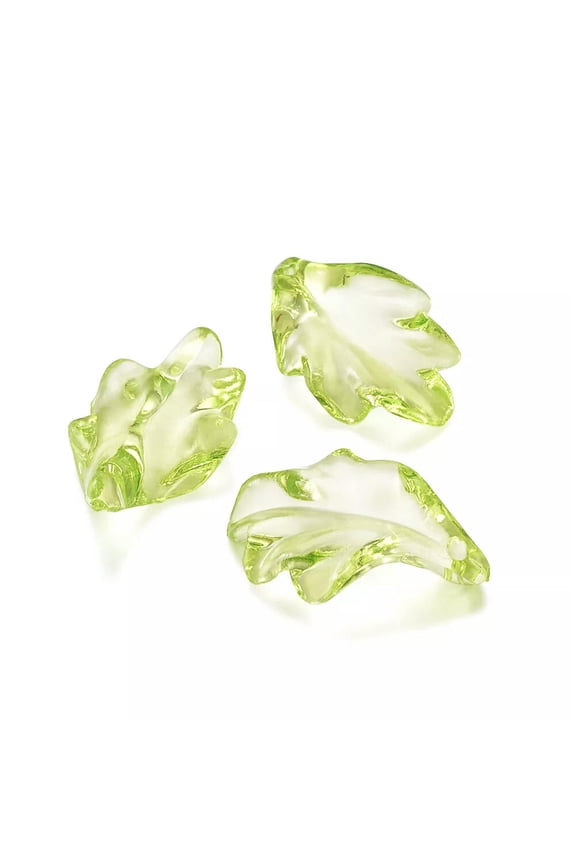 50pcs Transparent Acrylic Leaf Pendants Mini Dangle Charms LightGreen 24x15mm