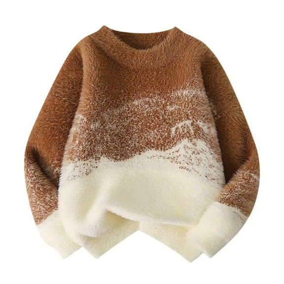 Cethrio Sweaters for Boy 2025, Pullover Soft Crewneck Knitting Cotton Kids Sweaters Brown Size 8