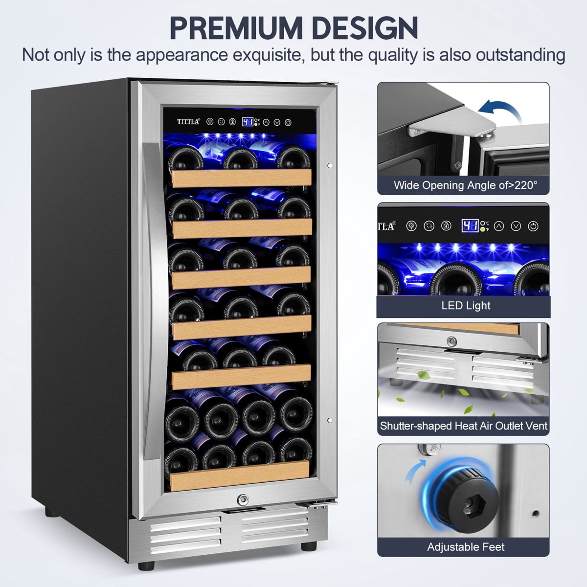 15" Wine Premium Refrigerator 31 Bottle Built-in Wine Cooler with Two Handle & Reversible Hinge