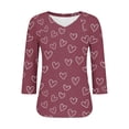 thumbnail image 4 of Ounisa T-Shirts à Manches 3/4 pour Femmes Col en V Manches Raglan Chandail Imprimé Décontracté Tendance Printemps Été Mode Hauts P-2TG, 4 of 6