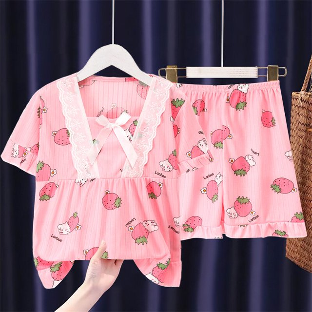 Conjunto de pijama con estampado de dibujos animados para niños y adultos, camisa de manga corta con lazo, Camiseta con estampado de My Melody Kuromi, ropa de verano para el hogar qiuyongming unisex