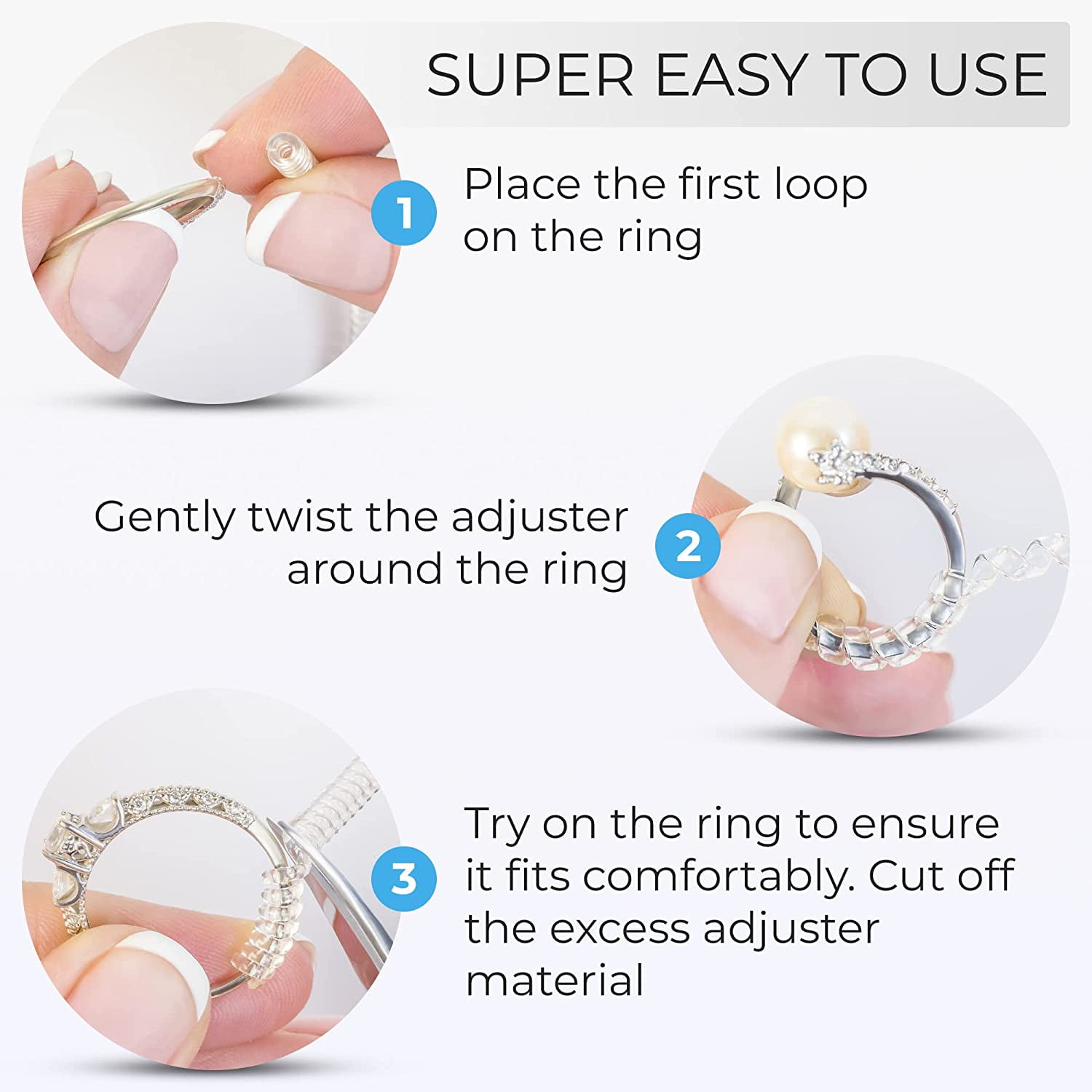 Buy 14PCS Ring Size Adjuster Set, Ring Guard Spacer Clip Invisible Spiral  Tightener Transparent Resizer Clear Ring Snuggies Ring Size Reducer for  Loose Rings, with Polishing Cloth Online at desertcartINDIA