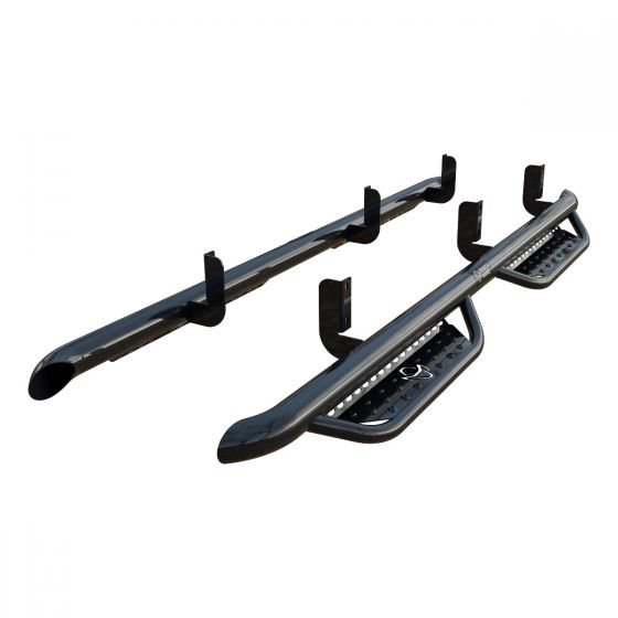 Ranch Hand RSC191C1B4S Nerf Bar With Drop Down Steps; 3 Inch Round Bent; Powder Coated; Black; Steel; Rocker Panel Mount