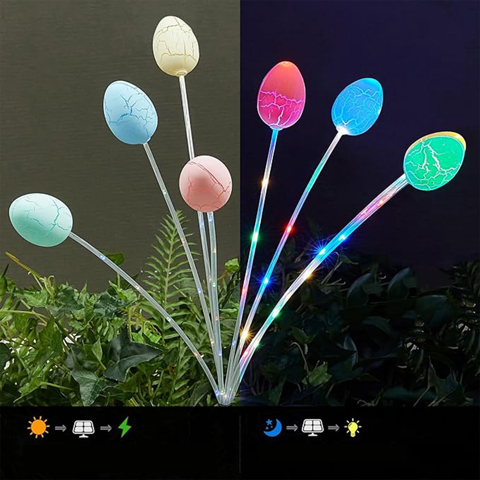 Qocolhg 1 Pack Solar Easter Egg Lights Outdoor, Colorful Garden Swaying Firefly Light Easter Lights Waterproof Solar Stake Light for Pathway Landscape Lawn Yard Porch Patio Spring Easter Decorations
