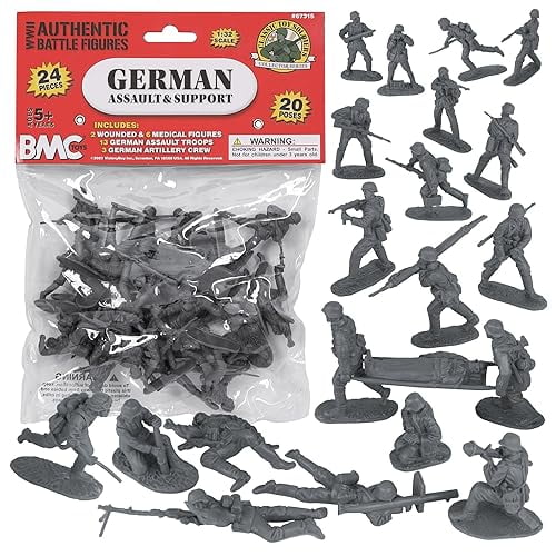 BMC CTS WW2 German Assault & Medics Plastic Army Men - Figuras de soldados grises de 24 piezas