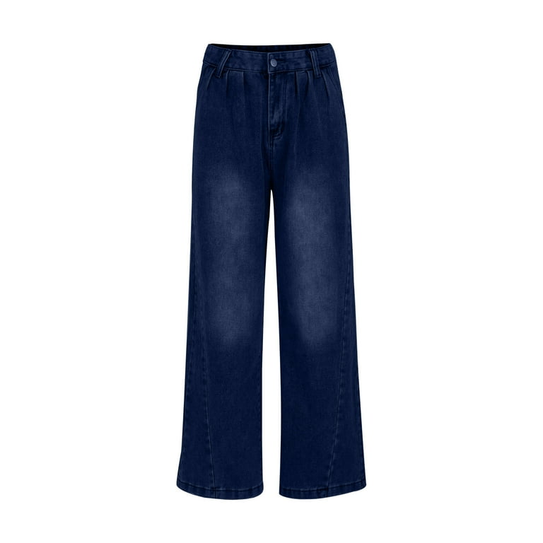 Womens Vintage Baggy Jeans Mid Rise Wide Leg Washed Denim Pants