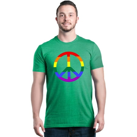 Shop4Ever Men's Rainbow Peace Sign Gay Pride Equality Graphic