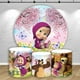 thumbnail image 2 of Fondo de niña Masha y el oso rosa con decoración redonda, fondo para fiesta de cumpleaños de niña Sakura con pedestal y cubierta de anillo, pancarta elástica, 2 of 4