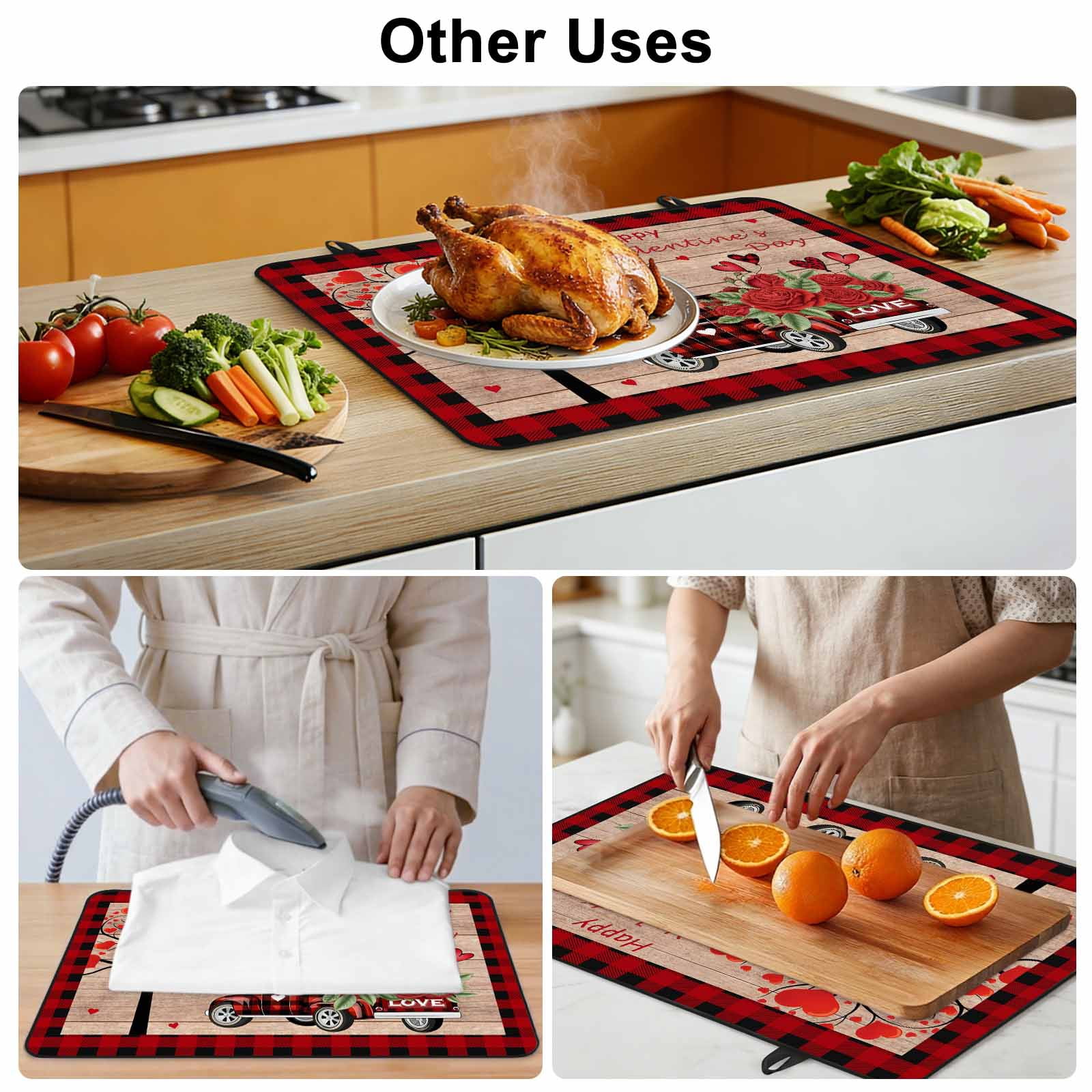 Roses Valentine's Day Stove Top Cover for Electric Stove, Heat-proof & Non Slip Glass Top Stove Cover Protector, Love Heart Truck Wooden Vintage Kitchen Flat Cooktop Rubber Mat 24x21 Inches