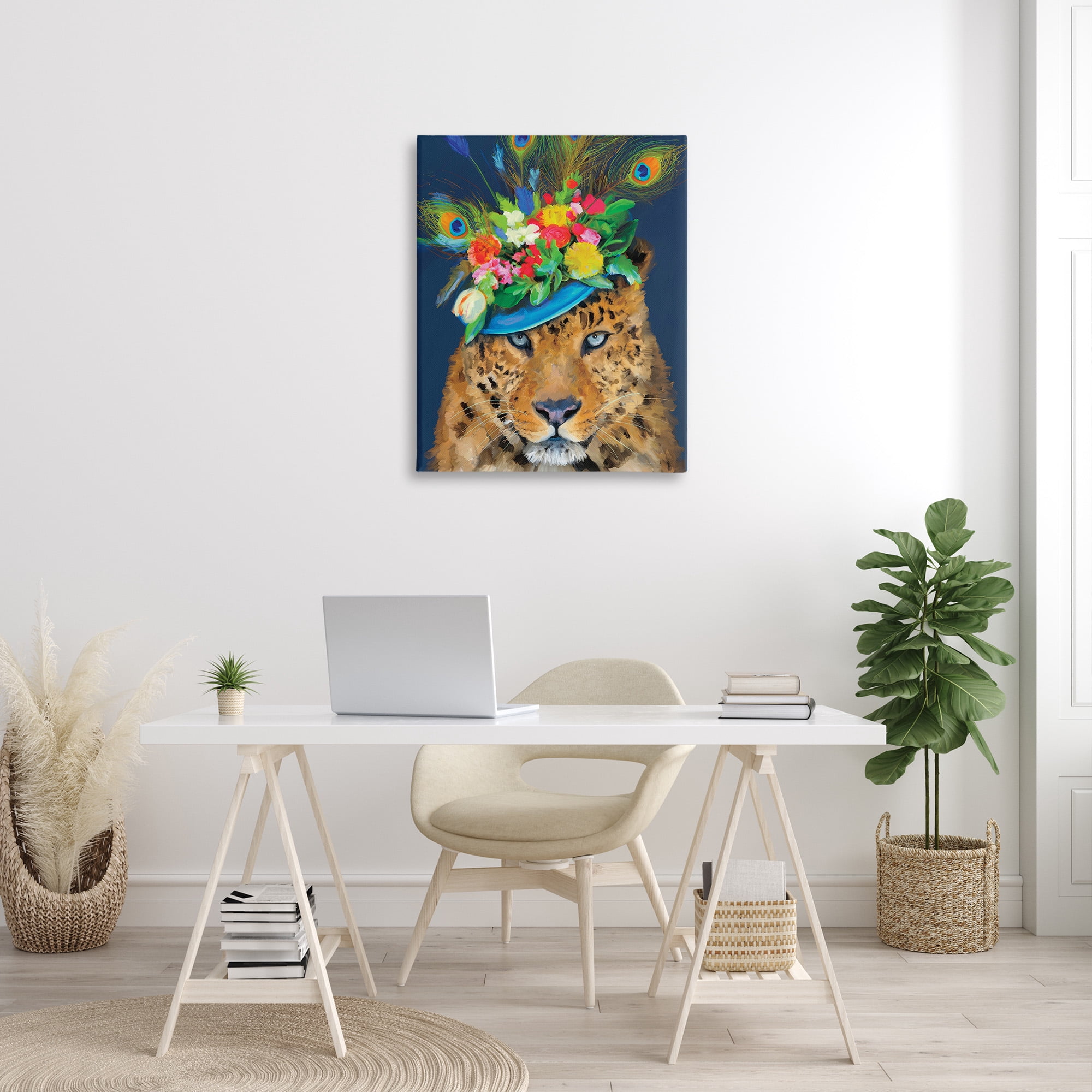 Stupell Industries Cheetah with Feather Hat Animals & Insects Painting Gallery Wrapped Canvas Art Print Wall Art, 30 x 40