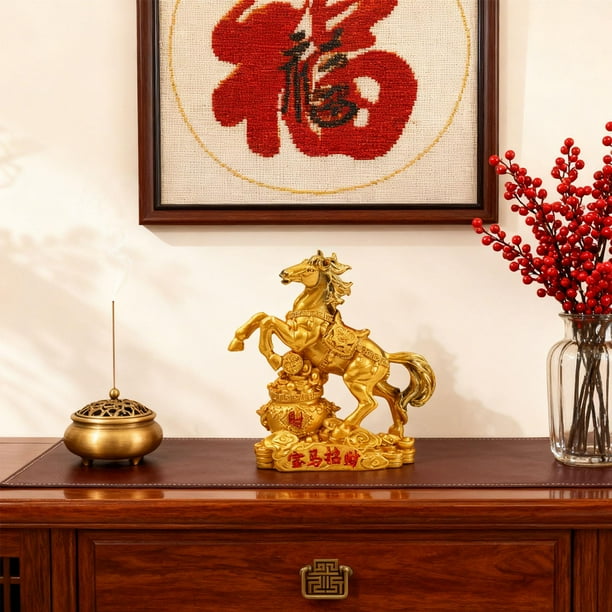 Adorno de caballo Feng Shui para el año del caballo, escultura decorativa , estatua de caballo para escritorio, habitación de invitados Oro