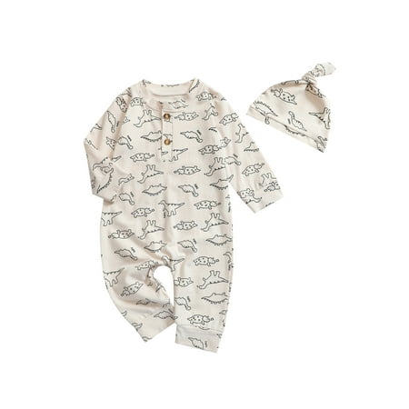 

Opperiaya 2PCS Toddler Babys Unisex Outfit Casual One Piece Long Sleeve Jumpsuit Pants Hat