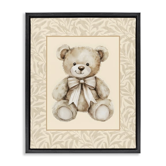 Stupell Industries Farmhouse Beige Teddy Bear and Border Black Floating Frame Canvas Art, 17 x 21, by LSR Design Studio