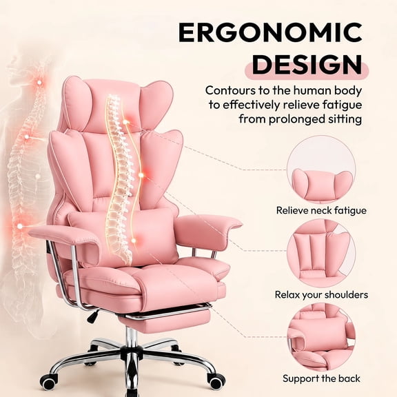 VIDITA Desk Chair, High Back Executive Office Chair with Lumbar Support, Adjustable Armrests and Footrest, PU Leather, Big and Tall