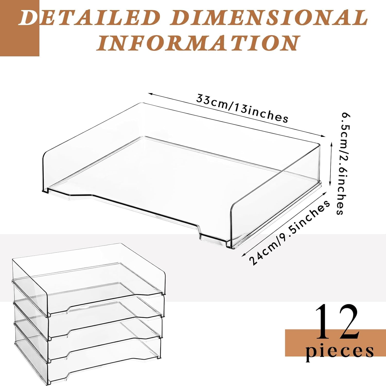 6 Pcs Stackable Letter Tray Rectangular Plastic Desk Organizer 13 x 9.5 x 2.6 in Paper Holder File Tray Accessories Rack for Desktop Office Desk Drawers (Black)