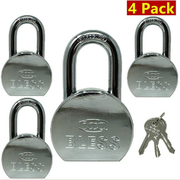 4 Pack Heavy Duty Master Lock Solid Steel Maximum Protection Padlock with 3 Keys Each